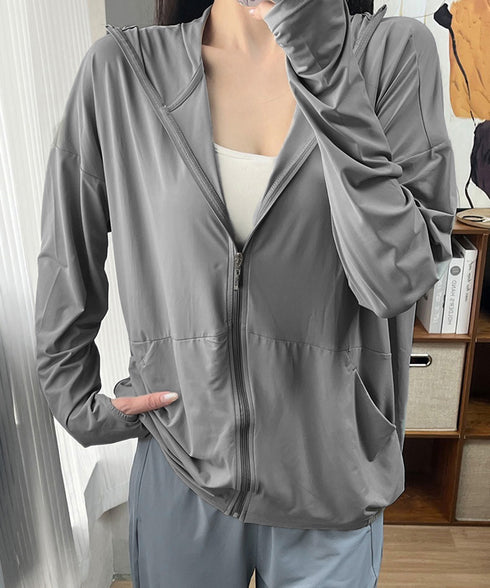 UV対策パーカー 冷感タッチカーディガン フード付き 指穴付きアウター 涼しい オーバーサイズ ジップアップトップス 紫外線対策羽織り 日焼け止めラッシュパーカー 83LIULIUB-001